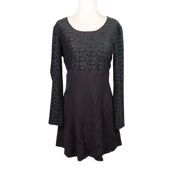 Vintage 90s Byer Too! black lace combo fit and flare mini dress 7 - Picture 1 of 6
